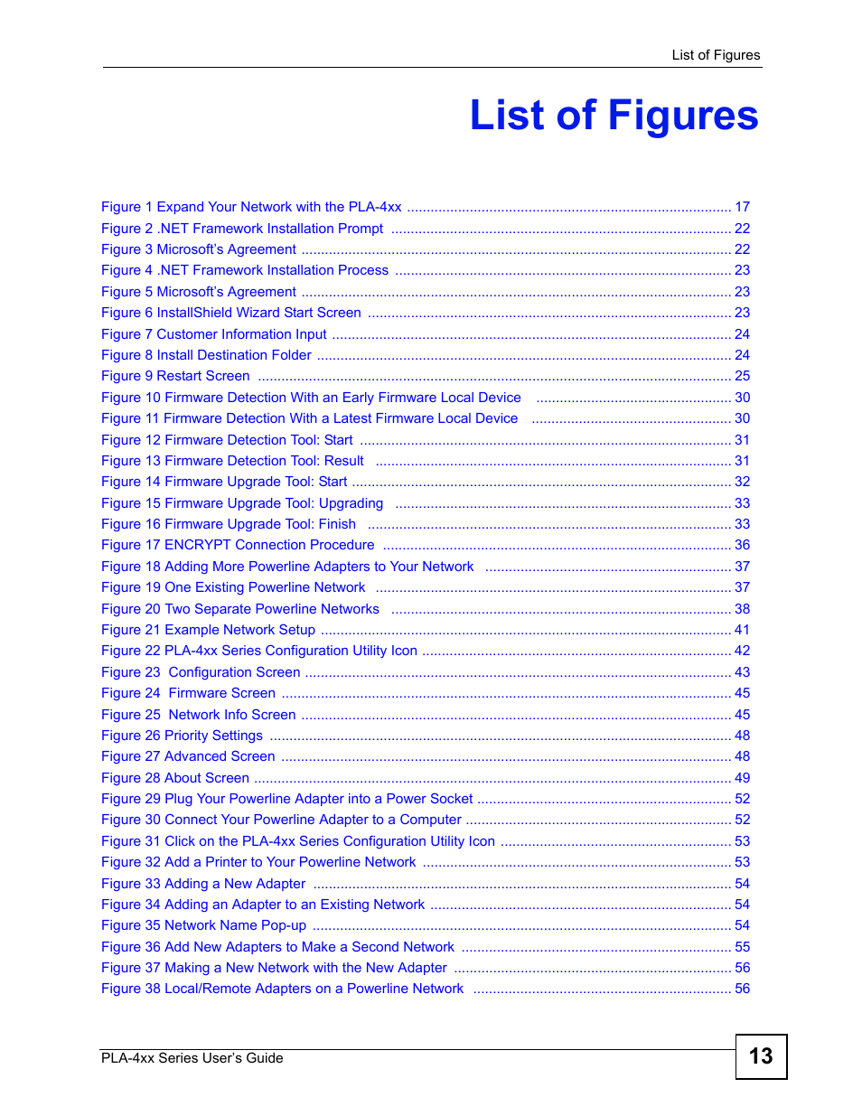 List of figures | ZyXEL Communications PLA-4xx User Manual | Page 13 / 90