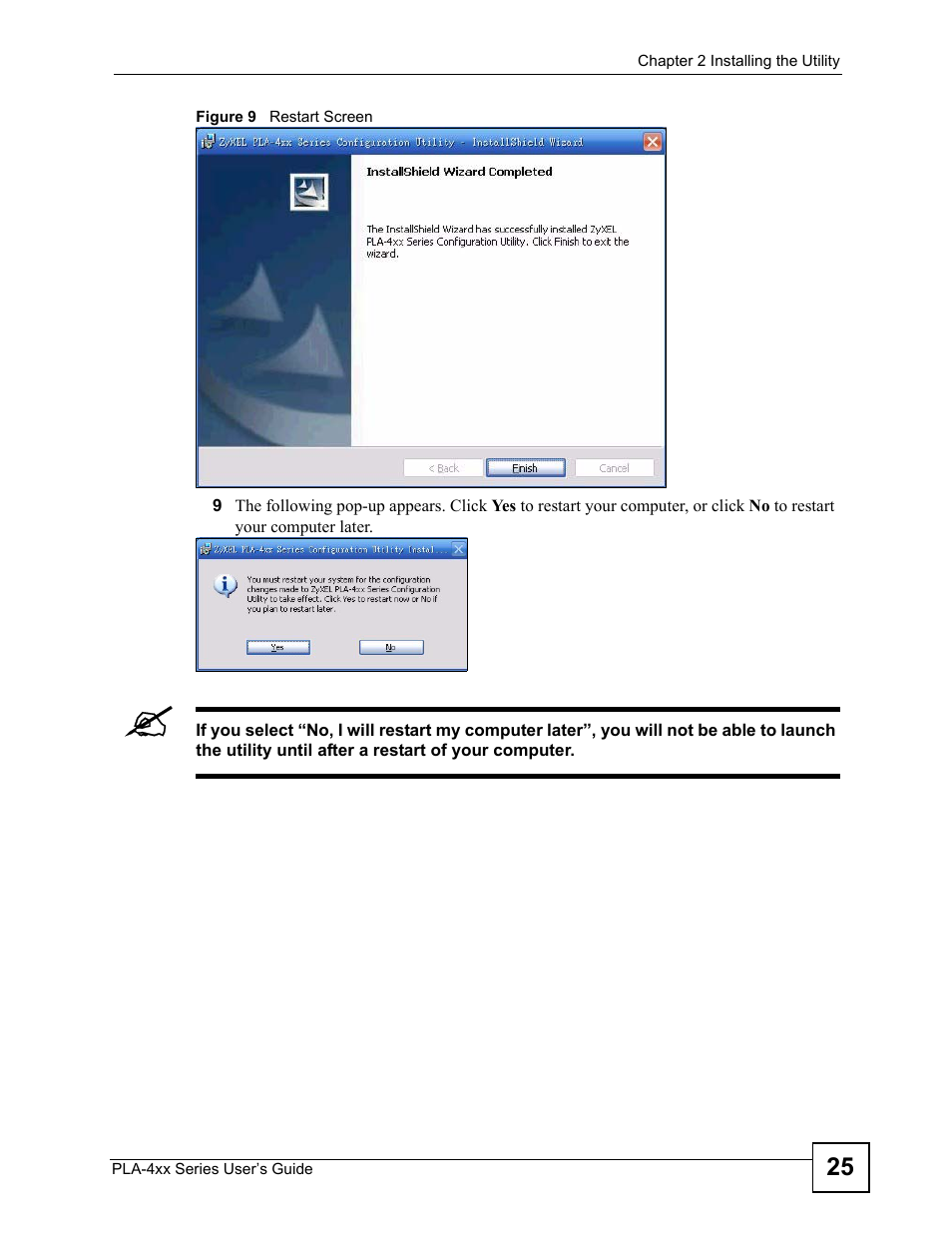 Figure 9 restart screen | ZyXEL Communications PLA-4xx User Manual | Page 25 / 90