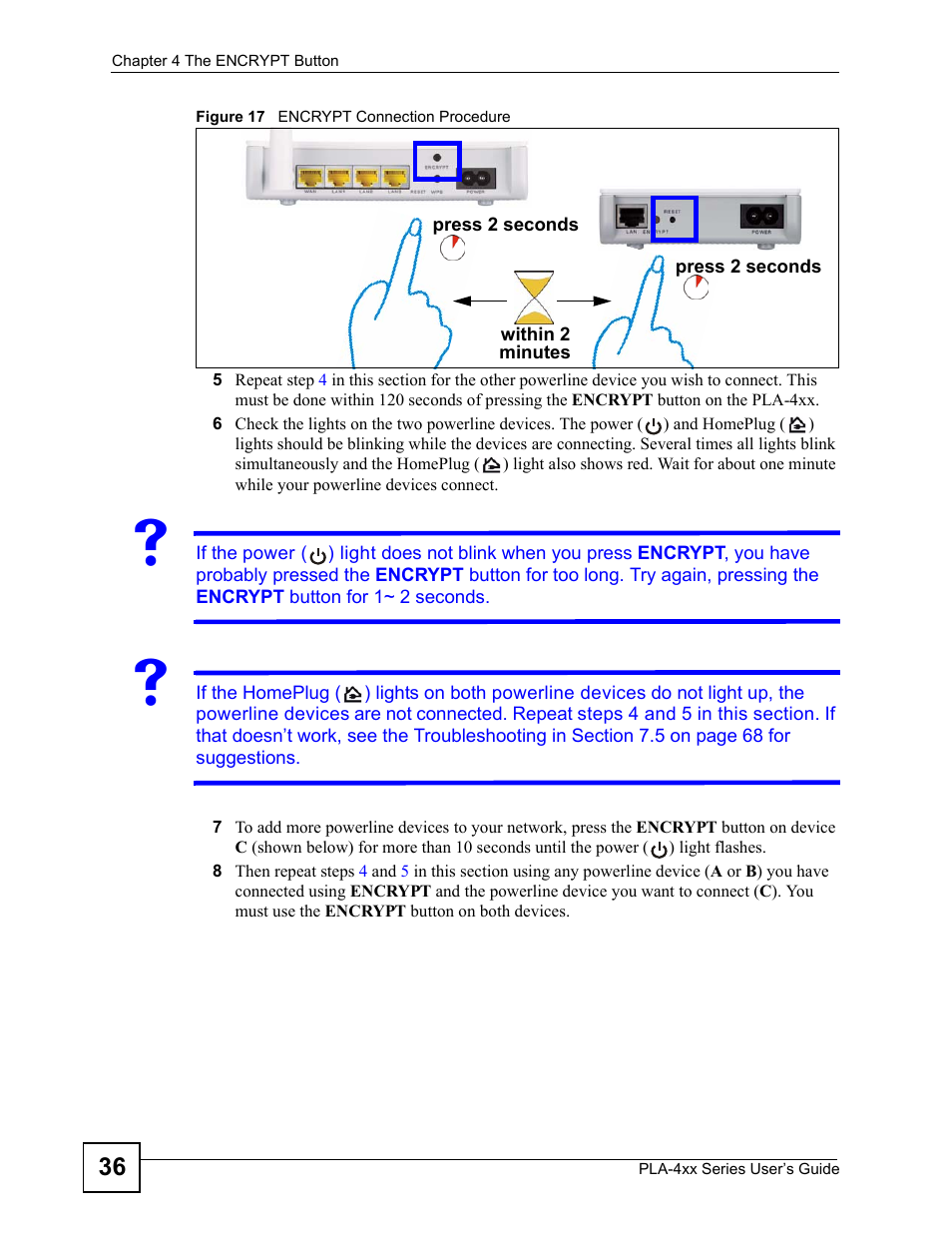 Figure 17 encrypt connection procedure | ZyXEL Communications PLA-4xx User Manual | Page 36 / 90