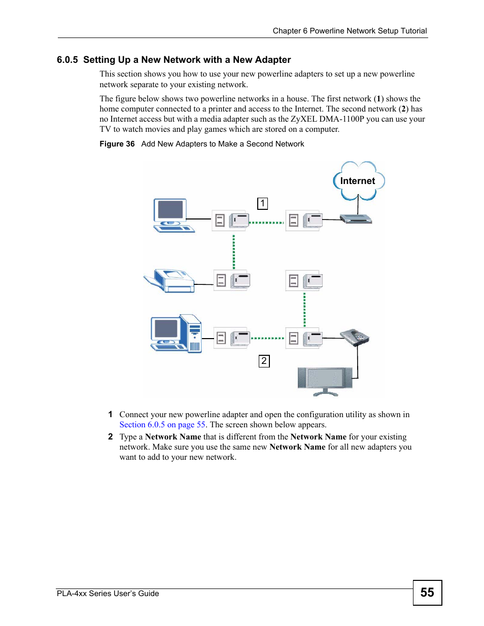 5 setting up a new network with a new adapter | ZyXEL Communications PLA-4xx User Manual | Page 55 / 90