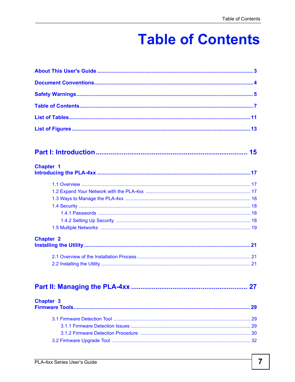 ZyXEL Communications PLA-4xx User Manual | Page 7 / 90