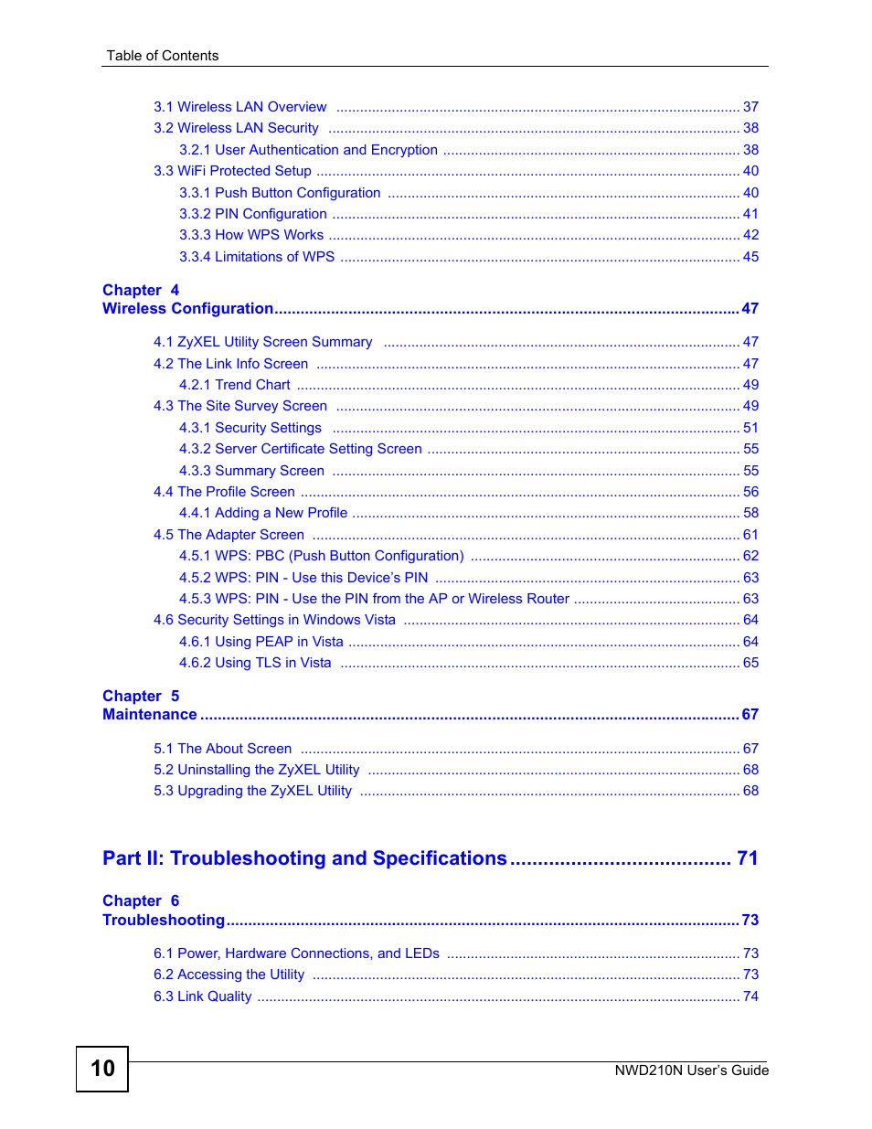 Part ii: troubleshooting and specifications | ZyXEL Communications NWD210N User Manual | Page 10 / 152