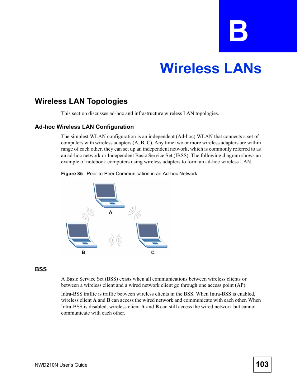 Wireless lans, Appendix b wireless lans, Appendix b on | For descriptions, Wireless lans (103) | ZyXEL Communications NWD210N User Manual | Page 103 / 152