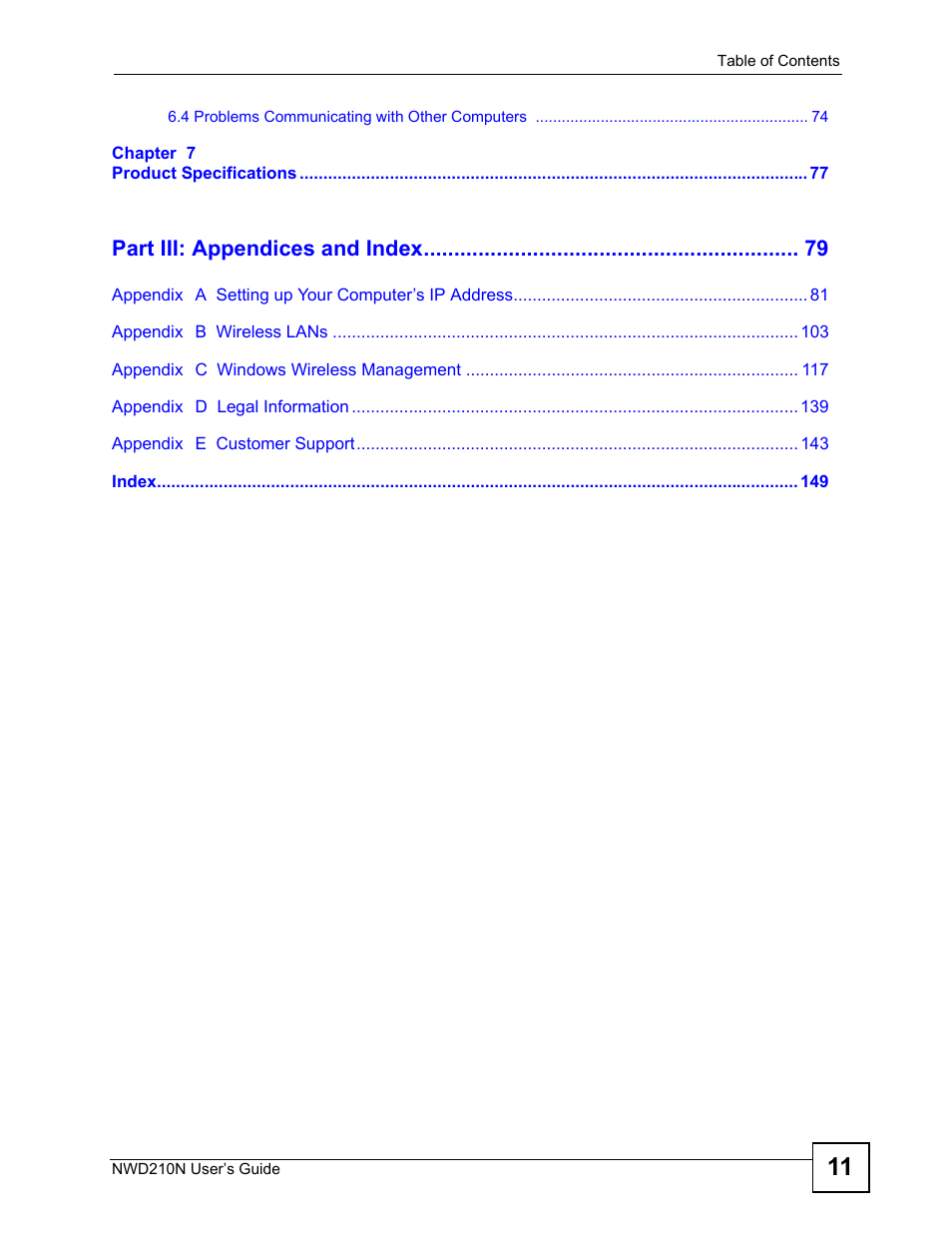 Part iii: appendices and index | ZyXEL Communications NWD210N User Manual | Page 11 / 152