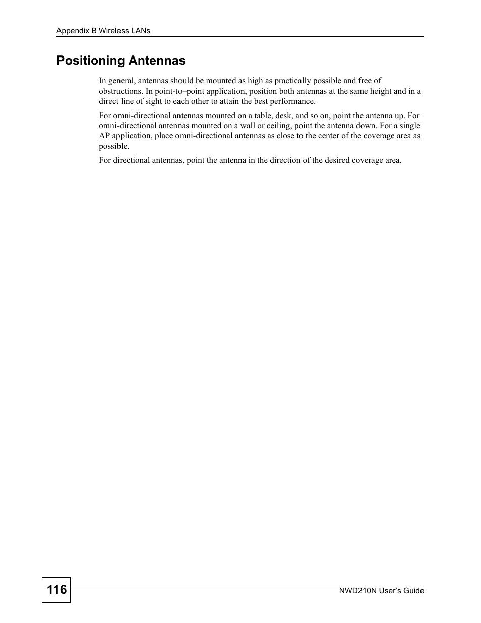 116 positioning antennas | ZyXEL Communications NWD210N User Manual | Page 116 / 152