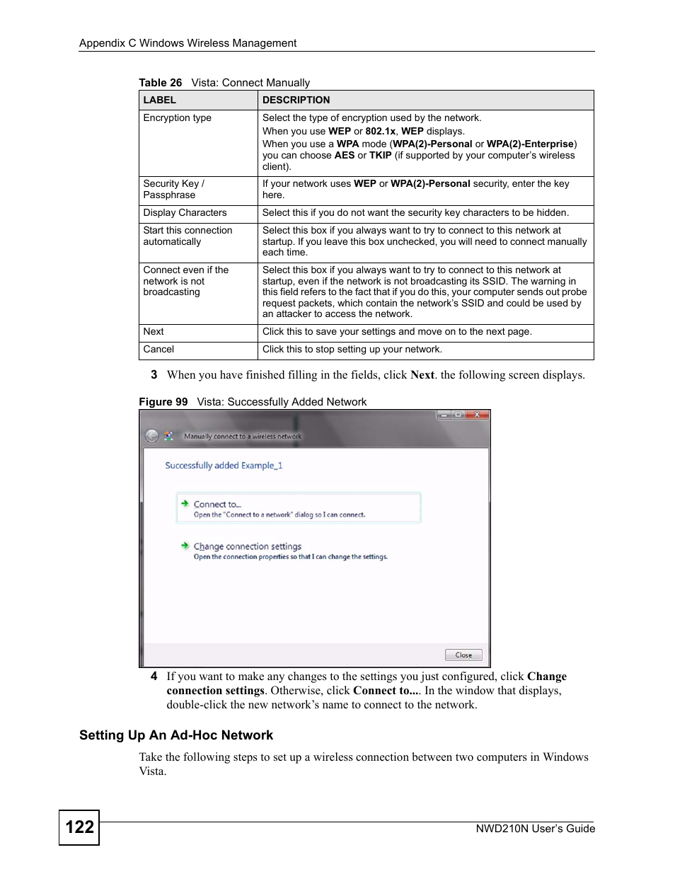 Figure 99 vista: successfully added network | ZyXEL Communications NWD210N User Manual | Page 122 / 152