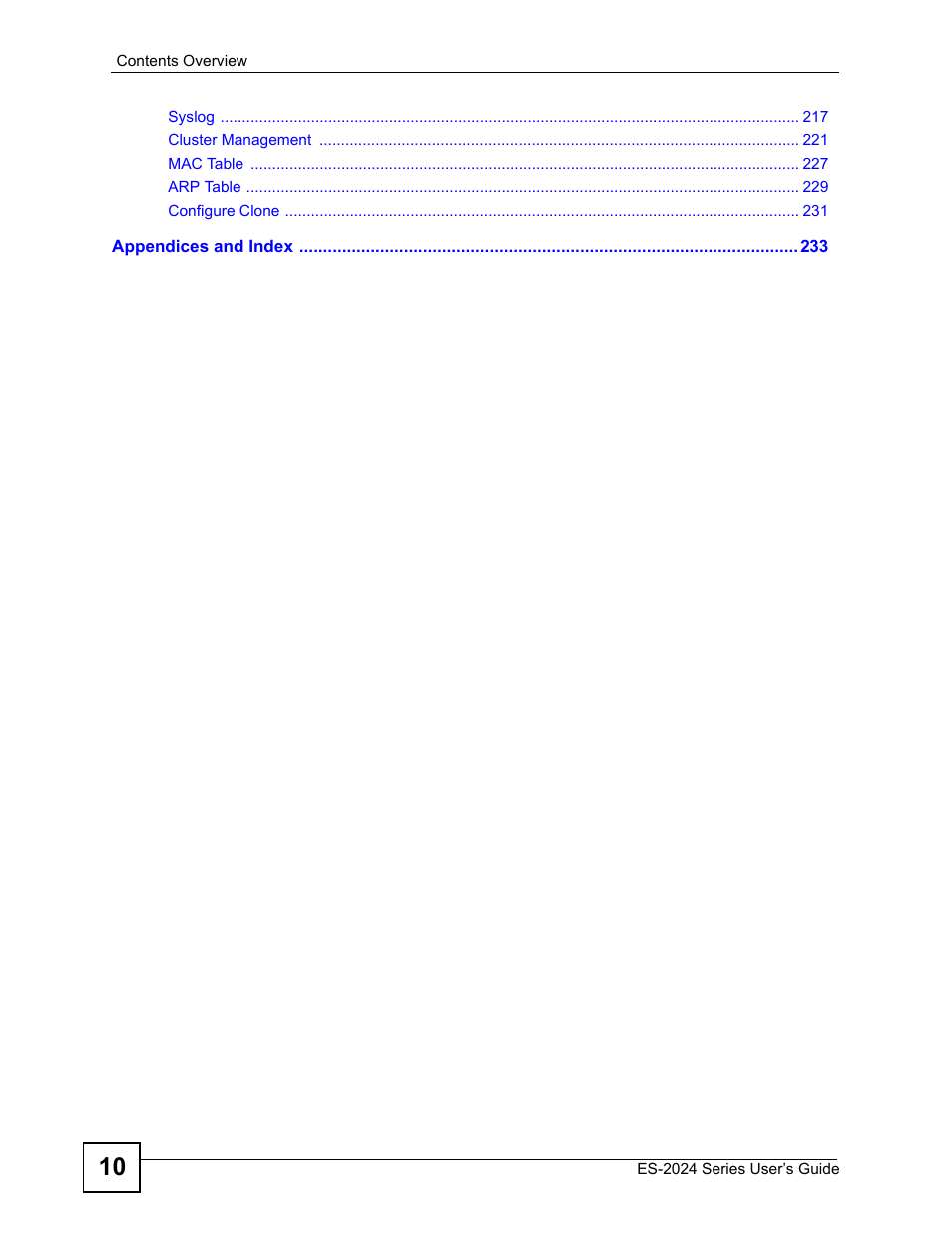 ZyXEL Communications ES-2024 Series User Manual | Page 10 / 266