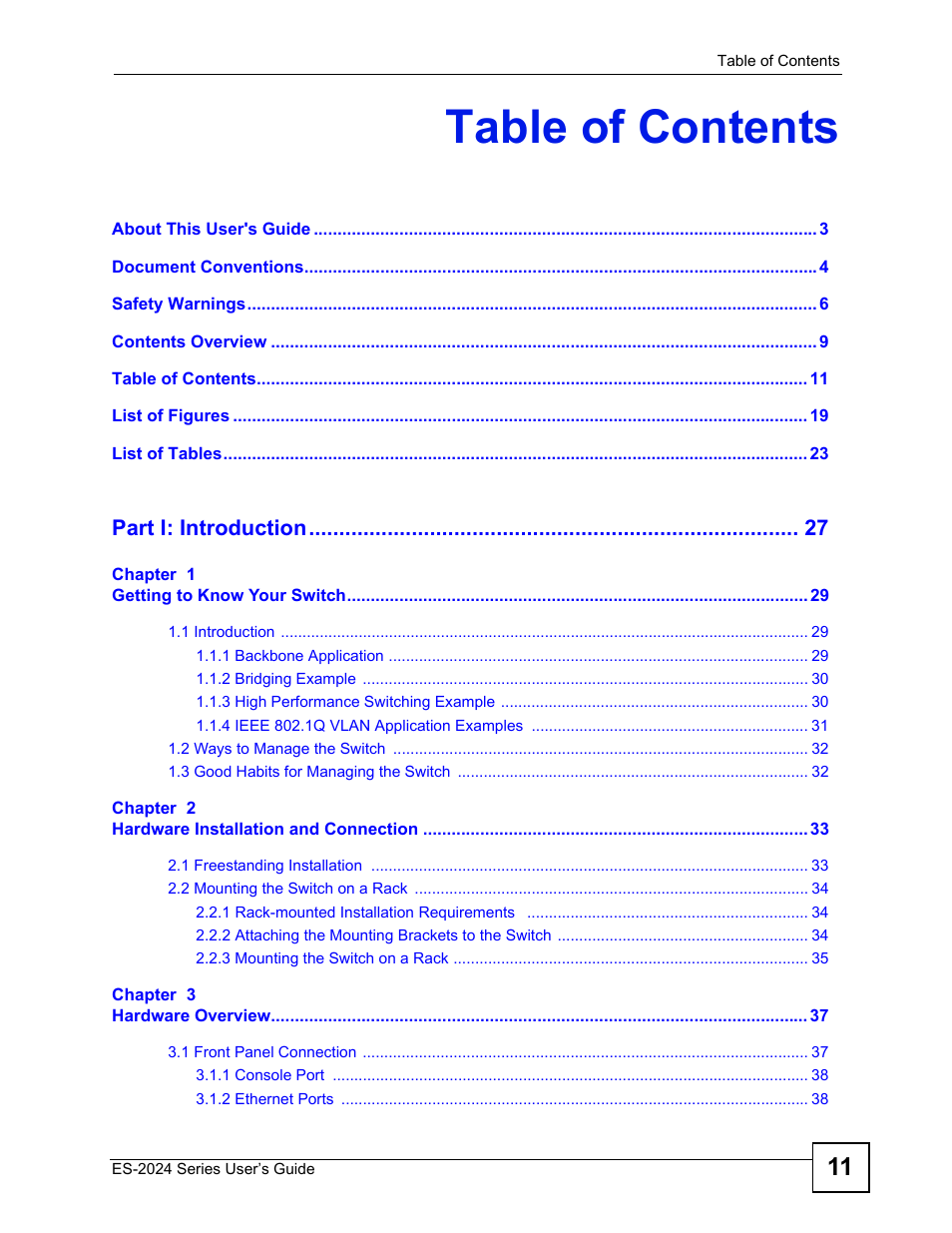 ZyXEL Communications ES-2024 Series User Manual | Page 11 / 266
