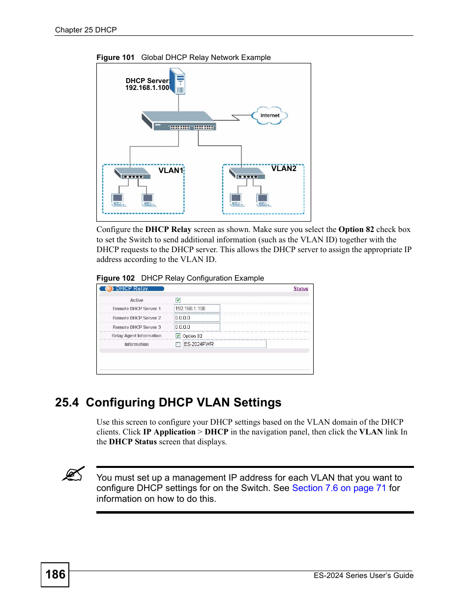 4 configuring dhcp vlan settings | ZyXEL Communications ES-2024 Series User Manual | Page 186 / 266
