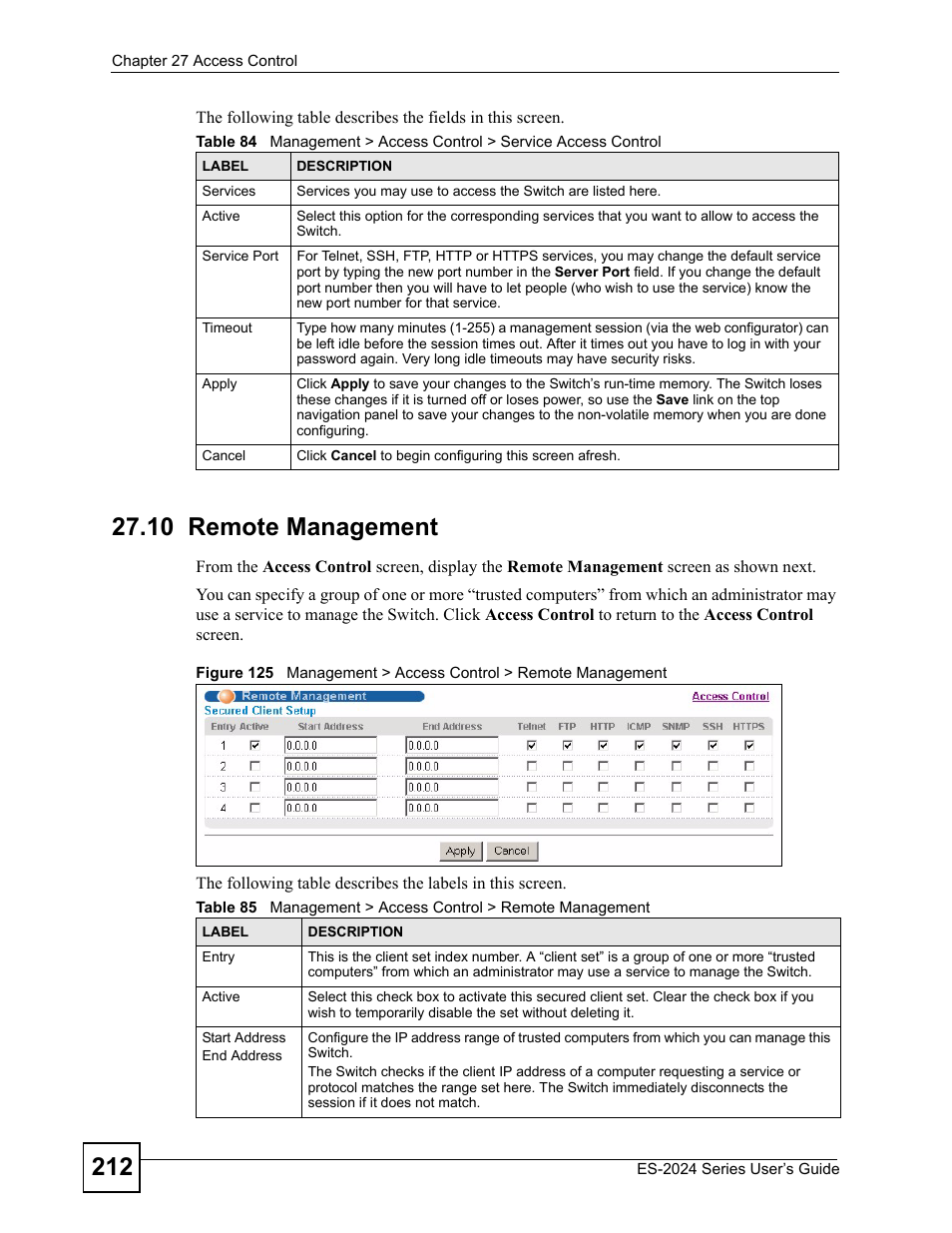 10 remote management | ZyXEL Communications ES-2024 Series User Manual | Page 212 / 266