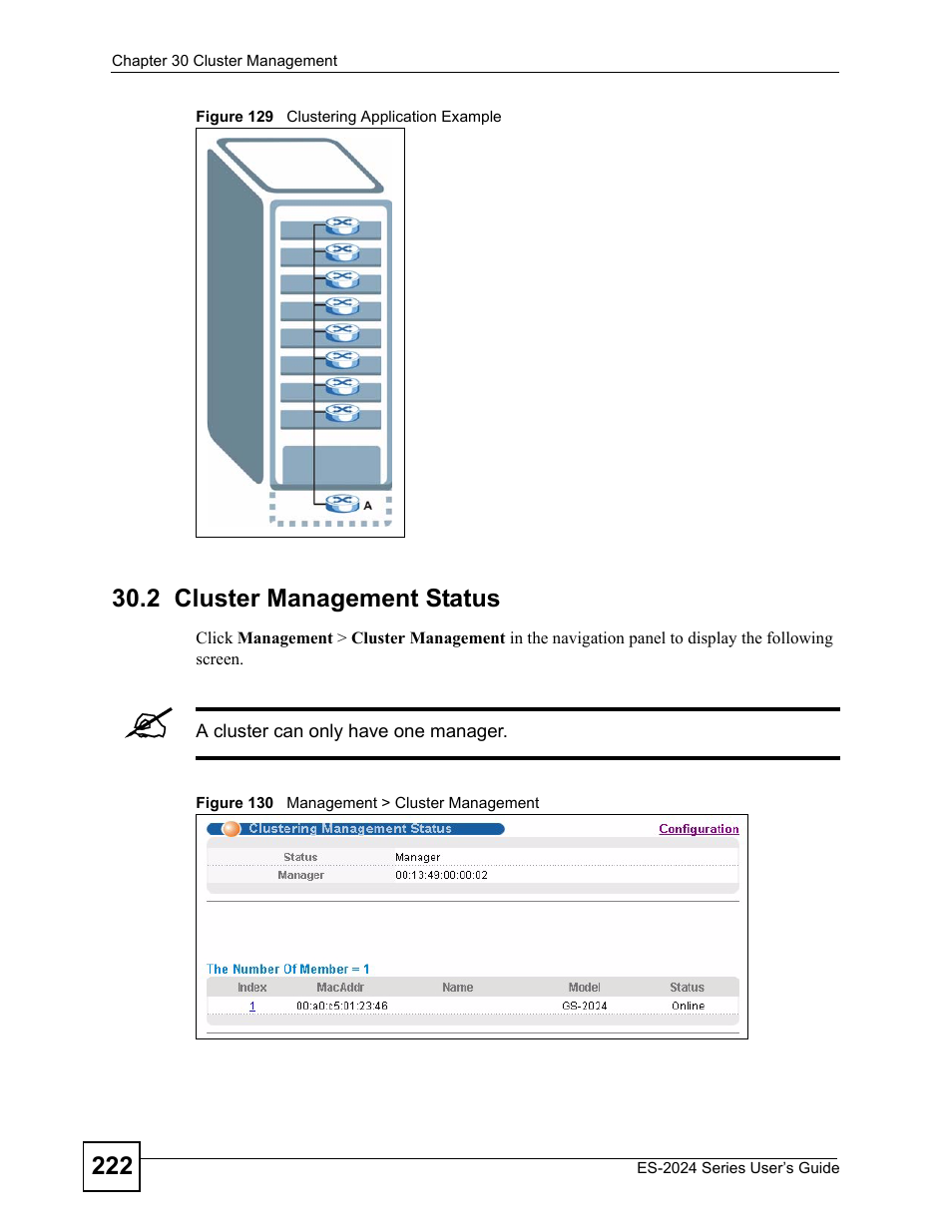 2 cluster management status | ZyXEL Communications ES-2024 Series User Manual | Page 222 / 266
