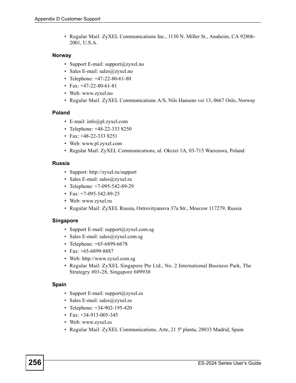 ZyXEL Communications ES-2024 Series User Manual | Page 256 / 266
