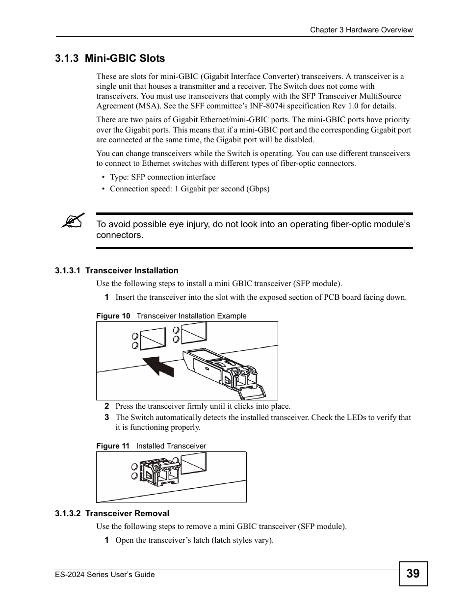 3 mini-gbic slots | ZyXEL Communications ES-2024 Series User Manual | Page 39 / 266
