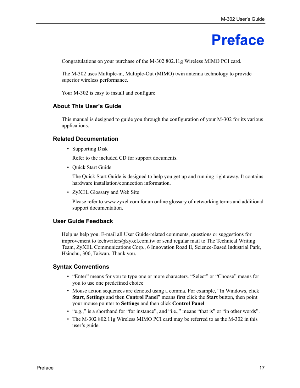 Preface | ZyXEL Communications M-302 User Manual | Page 17 / 81