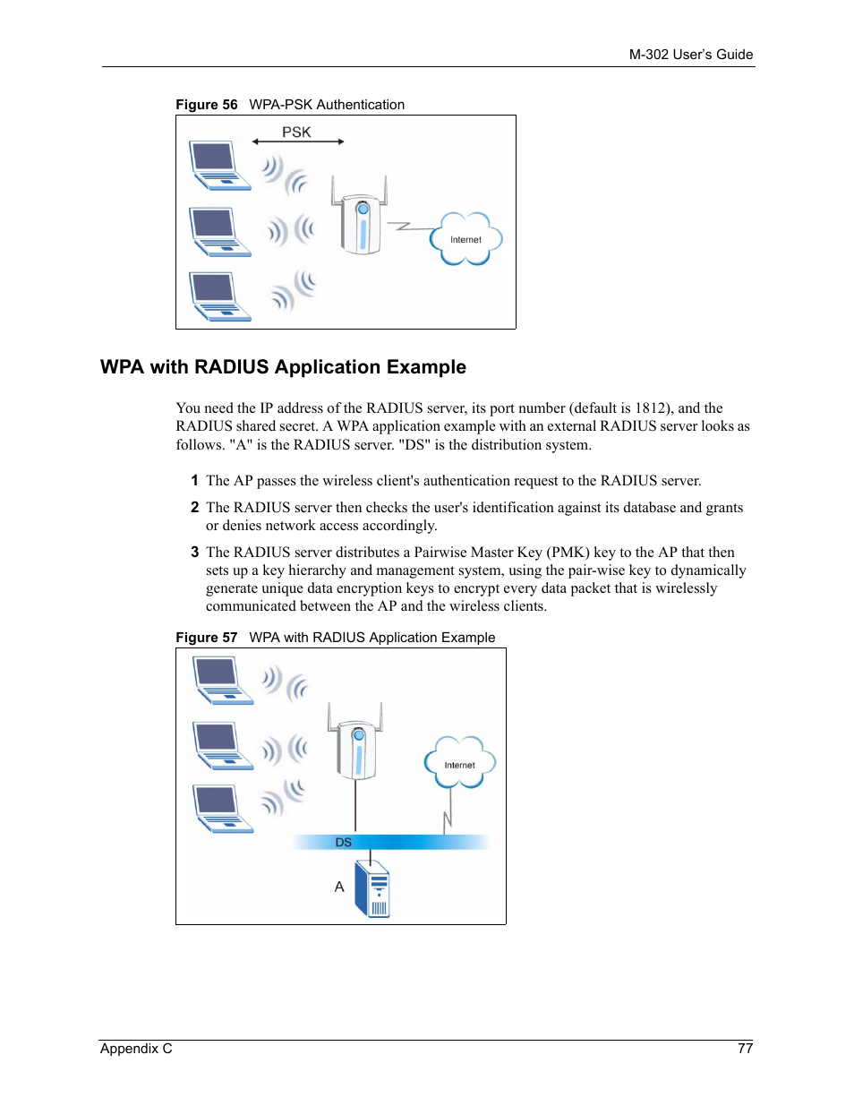 Wpa with radius application example | ZyXEL Communications M-302 User Manual | Page 77 / 81