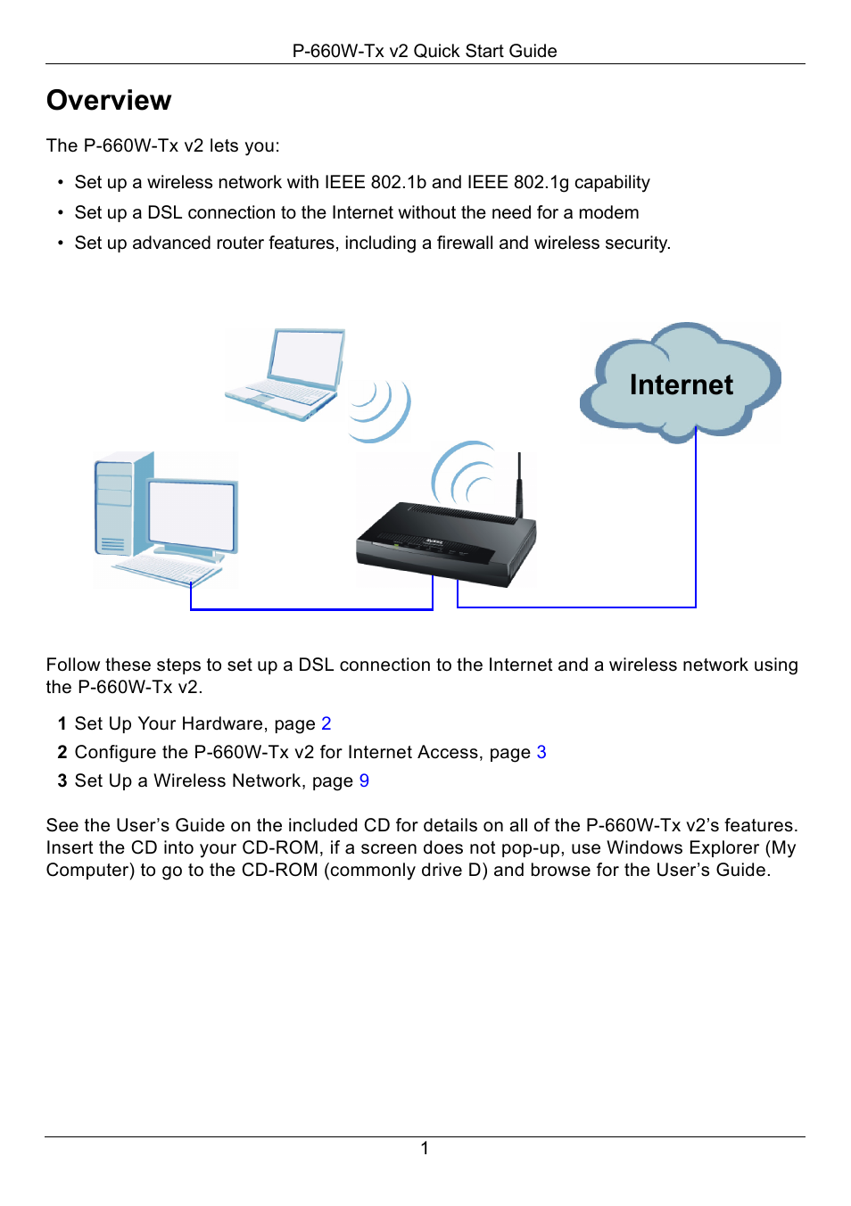 Overview, Internet | ZyXEL Communications P-660W-Tx v2 User Manual | Page 2 / 11
