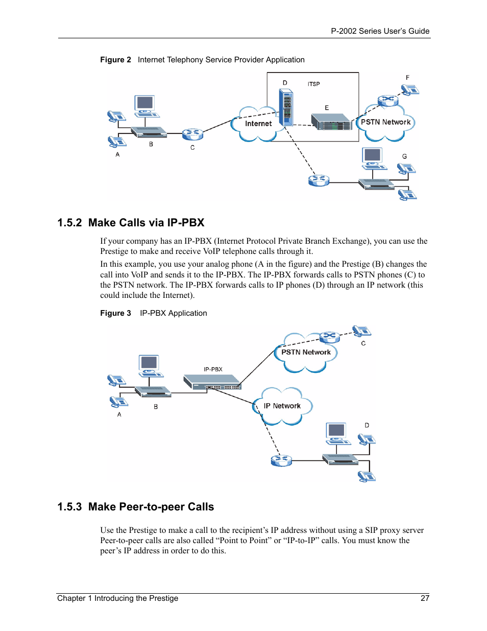 2 make calls via ip-pbx, 3 make peer-to-peer calls | ZyXEL Communications Prestige 2002 User Manual | Page 27 / 168