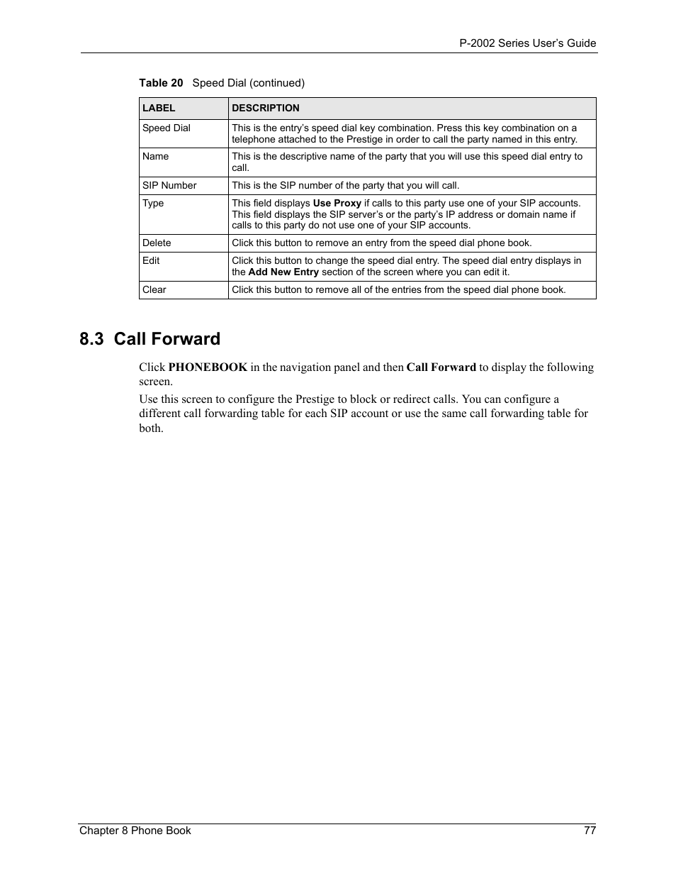 3 call forward, All forwarding (see | ZyXEL Communications Prestige 2002 User Manual | Page 77 / 168