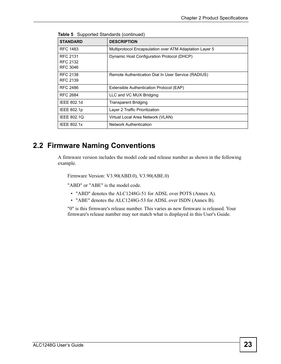 2 firmware naming conventions, 23 2.2 firmware naming conventions | ZyXEL Communications ALC1248G User Manual | Page 23 / 46