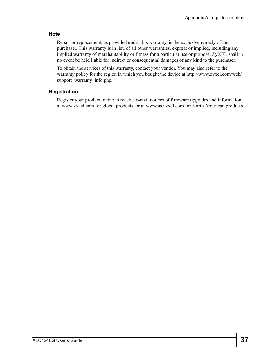 ZyXEL Communications ALC1248G User Manual | Page 37 / 46