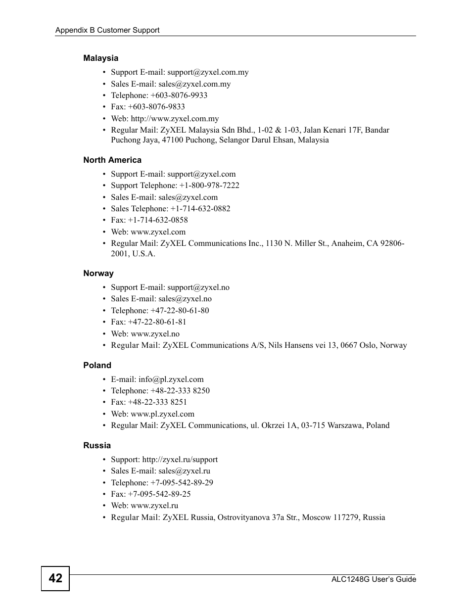 ZyXEL Communications ALC1248G User Manual | Page 42 / 46