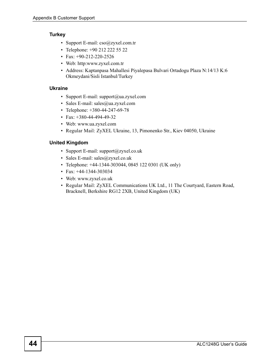 ZyXEL Communications ALC1248G User Manual | Page 44 / 46