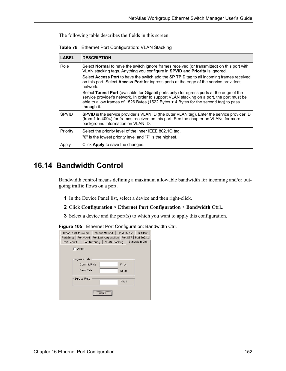 14 bandwidth control | ZyXEL Communications NetAtlas Workgroup User Manual | Page 152 / 199