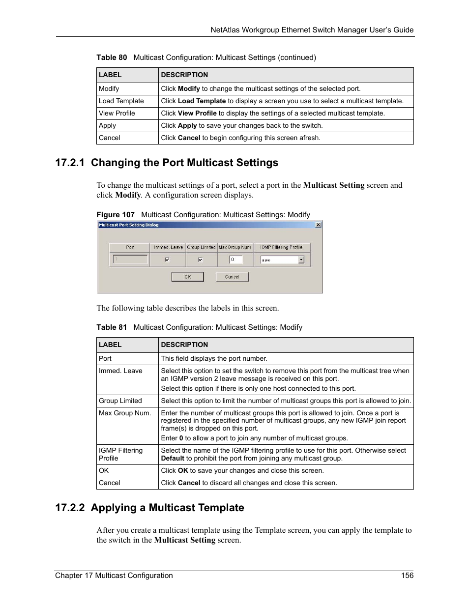 1 changing the port multicast settings, 2 applying a multicast template | ZyXEL Communications NetAtlas Workgroup User Manual | Page 156 / 199