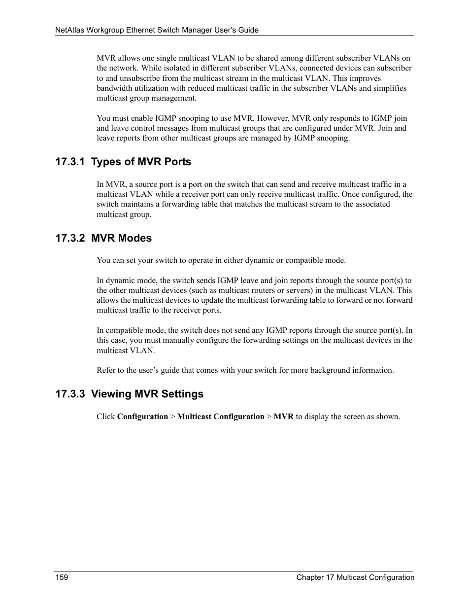 1 types of mvr ports, 2 mvr modes, 3 viewing mvr settings | ZyXEL Communications NetAtlas Workgroup User Manual | Page 159 / 199