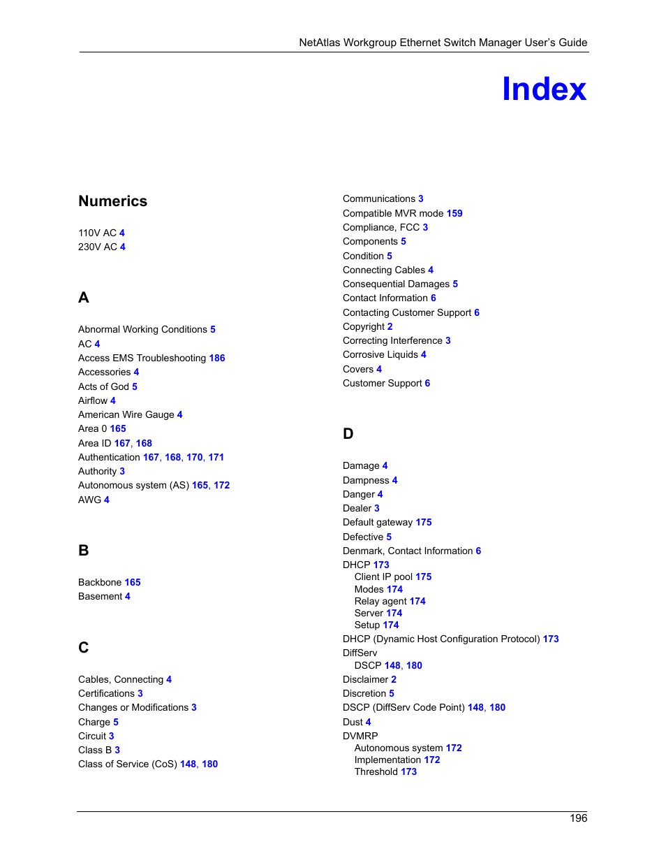 Index, Numerics | ZyXEL Communications NetAtlas Workgroup User Manual | Page 196 / 199