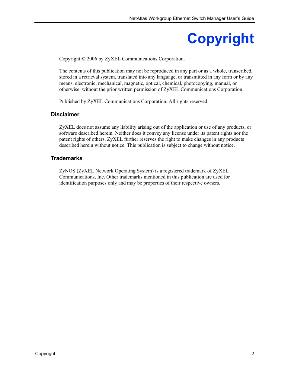 Copyright | ZyXEL Communications NetAtlas Workgroup User Manual | Page 2 / 199