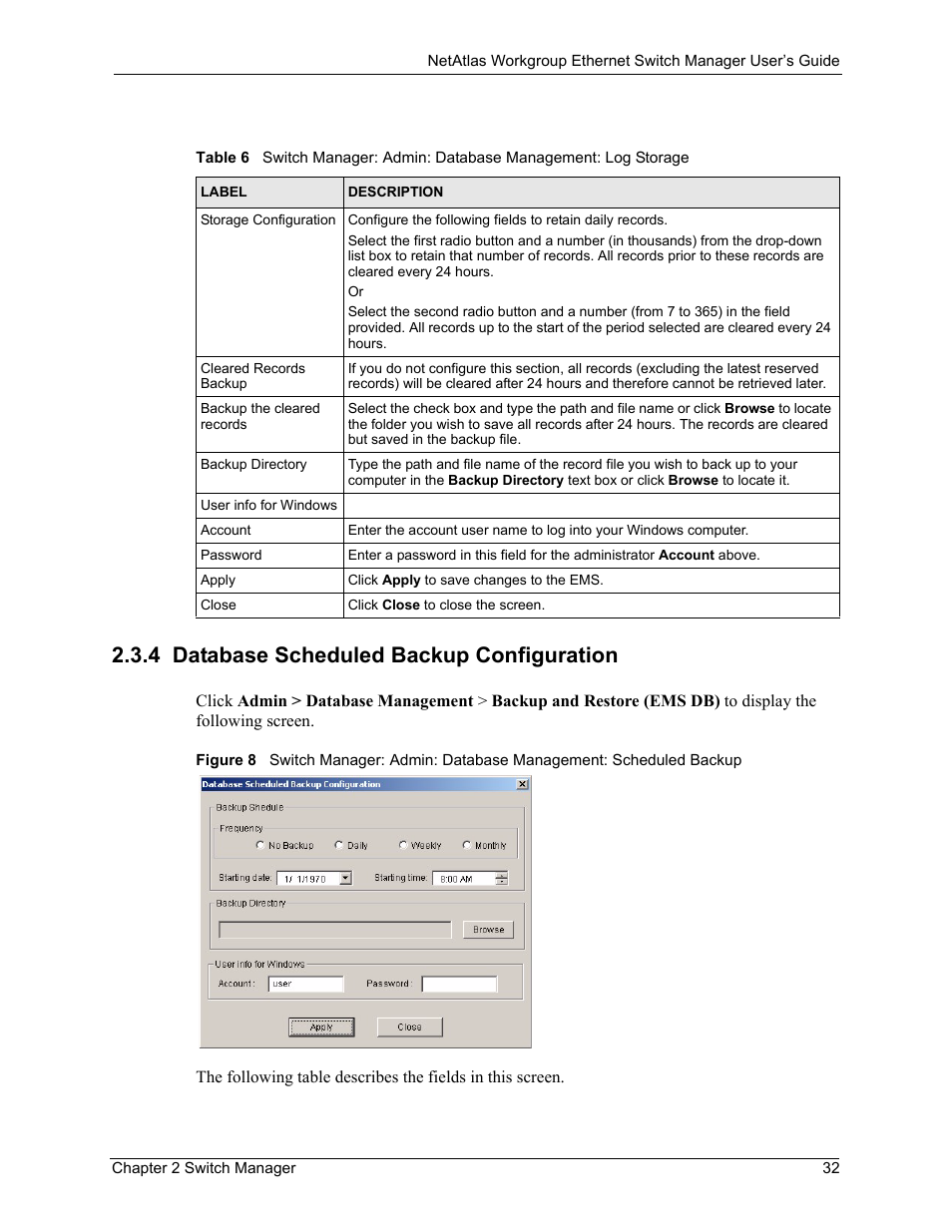 4 database scheduled backup configuration | ZyXEL Communications NetAtlas Workgroup User Manual | Page 32 / 199