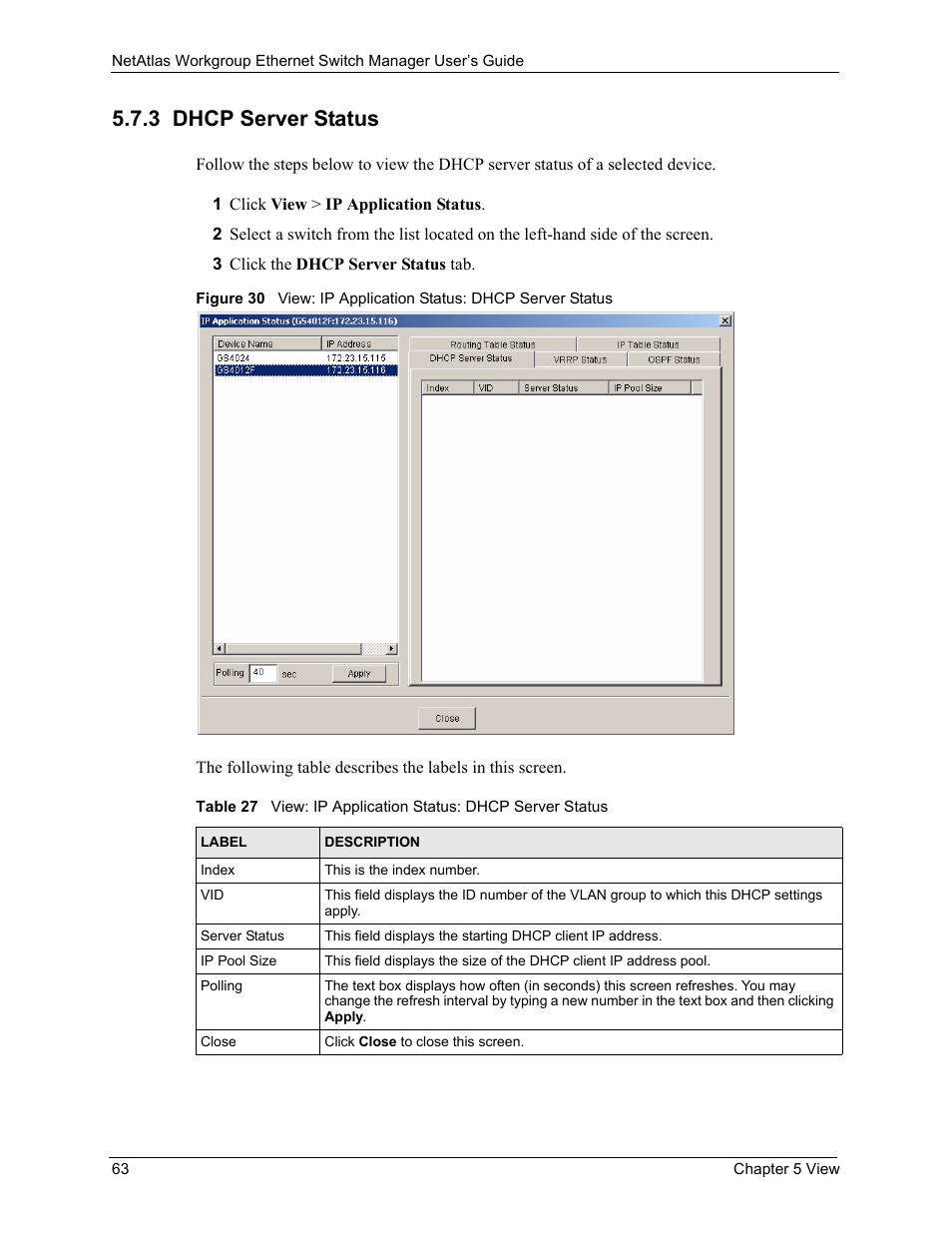 3 dhcp server status | ZyXEL Communications NetAtlas Workgroup User Manual | Page 63 / 199