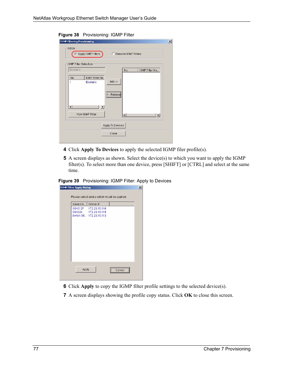 Figure 38 provisioning: igmp filter | ZyXEL Communications NetAtlas Workgroup User Manual | Page 77 / 199