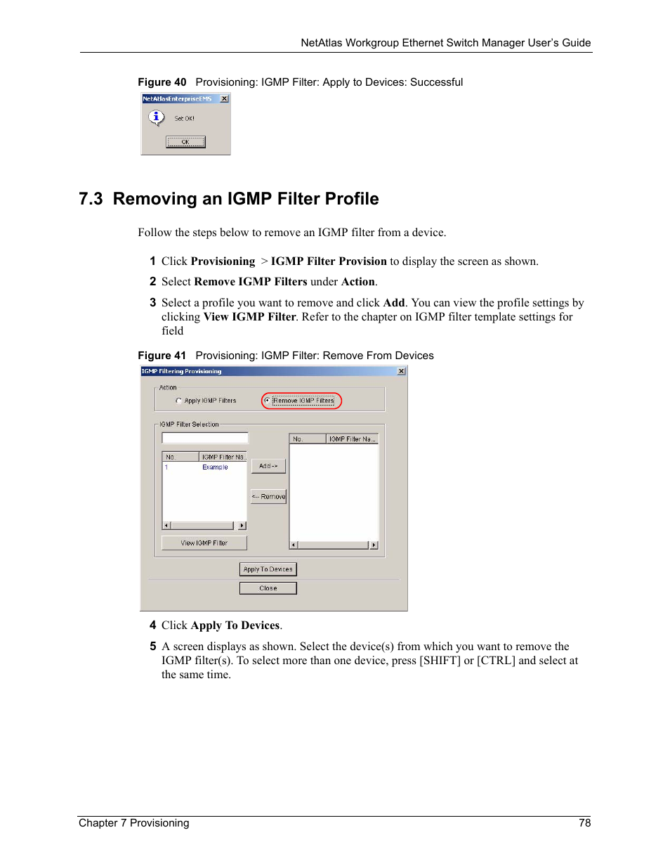 3 removing an igmp filter profile | ZyXEL Communications NetAtlas Workgroup User Manual | Page 78 / 199