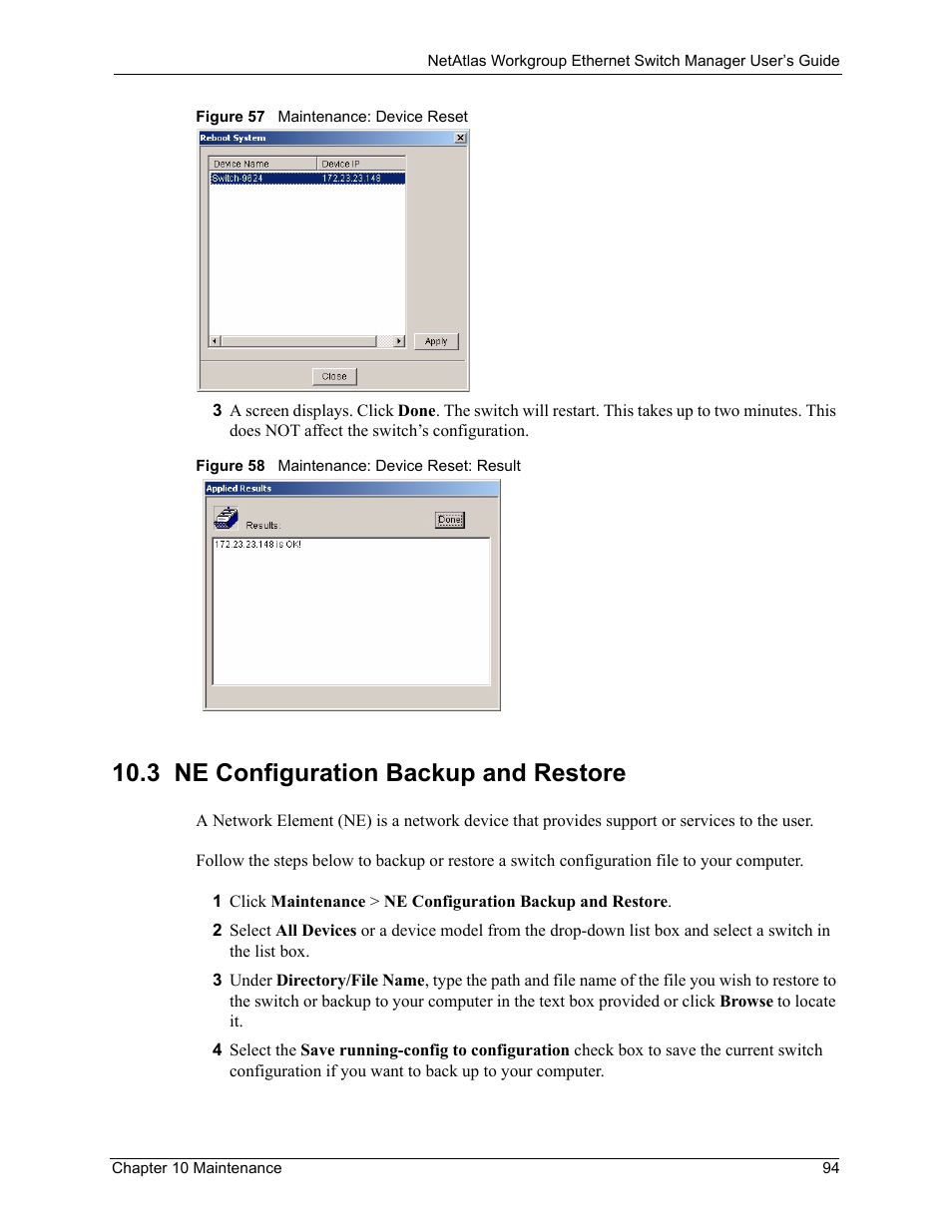 3 ne configuration backup and restore | ZyXEL Communications NetAtlas Workgroup User Manual | Page 94 / 199