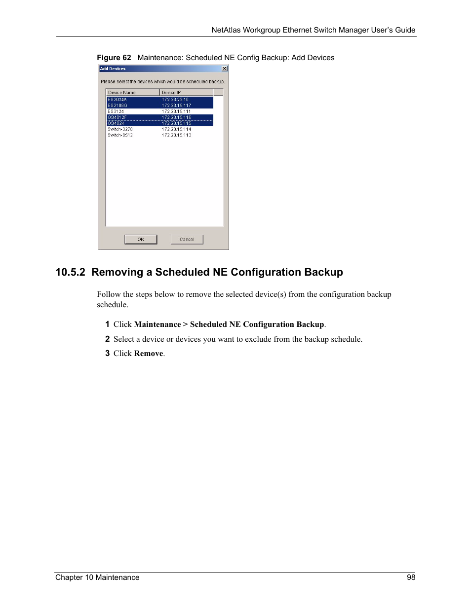 2 removing a scheduled ne configuration backup | ZyXEL Communications NetAtlas Workgroup User Manual | Page 98 / 199