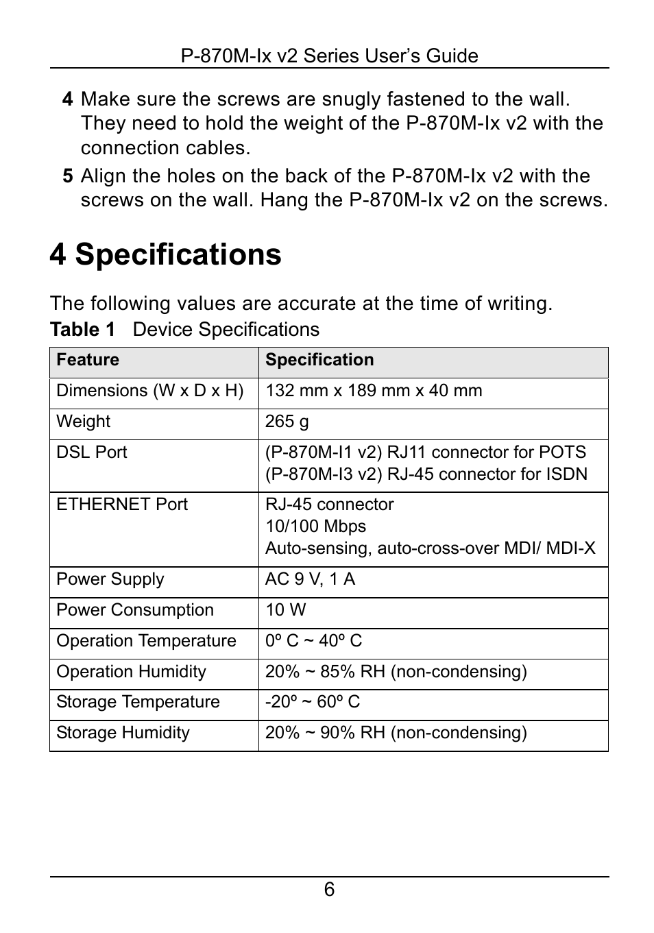 4 specifications | ZyXEL Communications P-870M-Ix v2 User Manual | Page 6 / 15