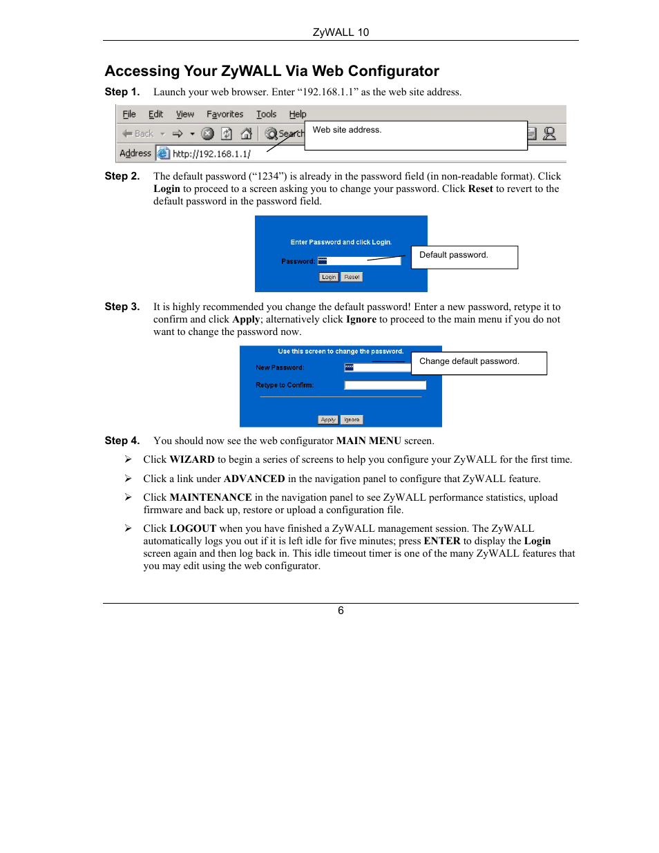 Accessing your zywall via web configurator | ZyXEL Communications PPC 10 User Manual | Page 7 / 10
