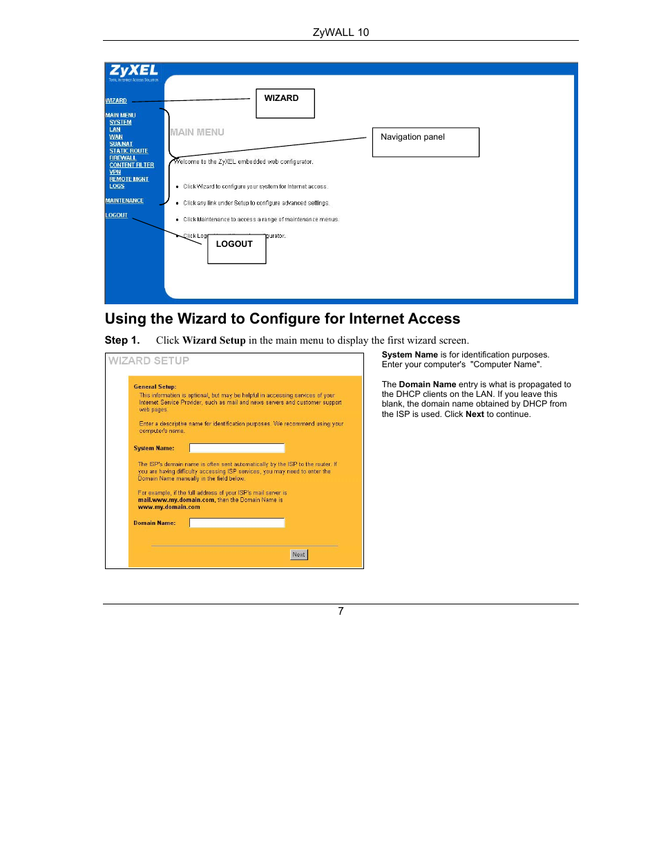 Using the wizard to configure for internet access | ZyXEL Communications PPC 10 User Manual | Page 8 / 10