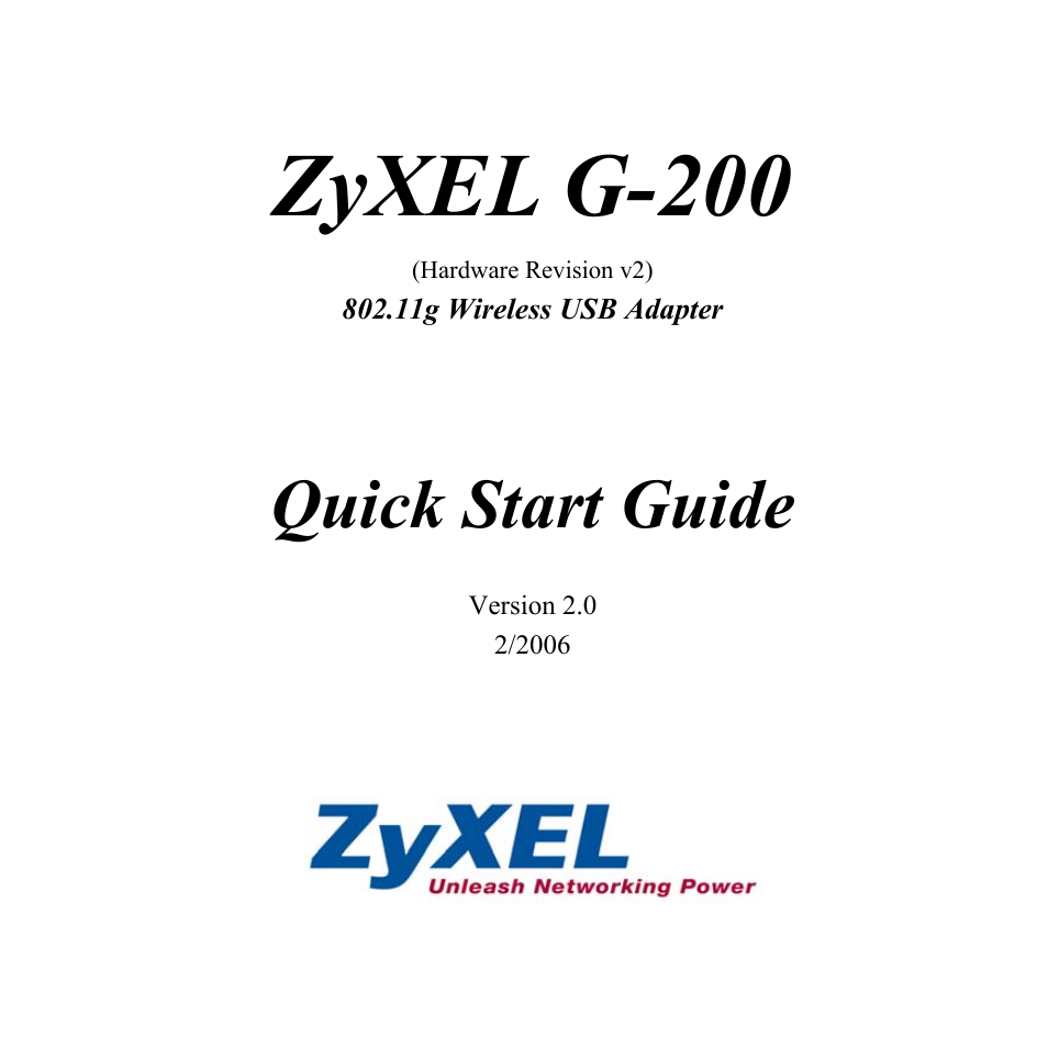 ZyXEL Communications 802.11g Wireless USB Adapter ZyXEL G-200 User Manual | 11 pages