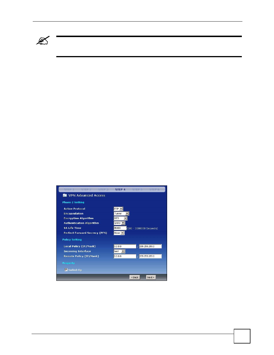 Figure 41 vpn advanced wizard: step 4 | ZyXEL Communications 200 Series User Manual | Page 103 / 902