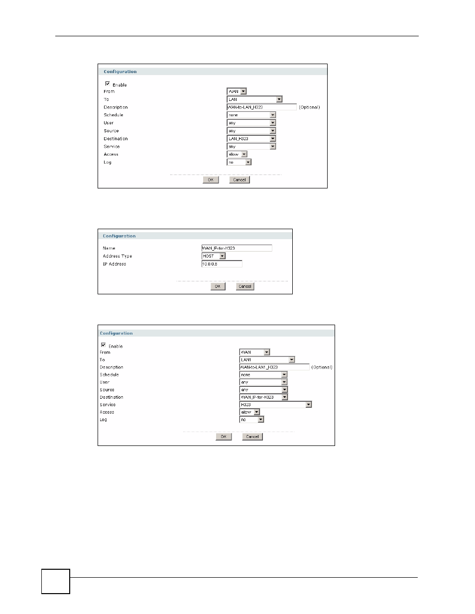 9 how to use device ha, Figure 112 firewall > add, Figure 113 object > address > add | Figure 114 firewall > wan to lan > add | ZyXEL Communications 200 Series User Manual | Page 162 / 902