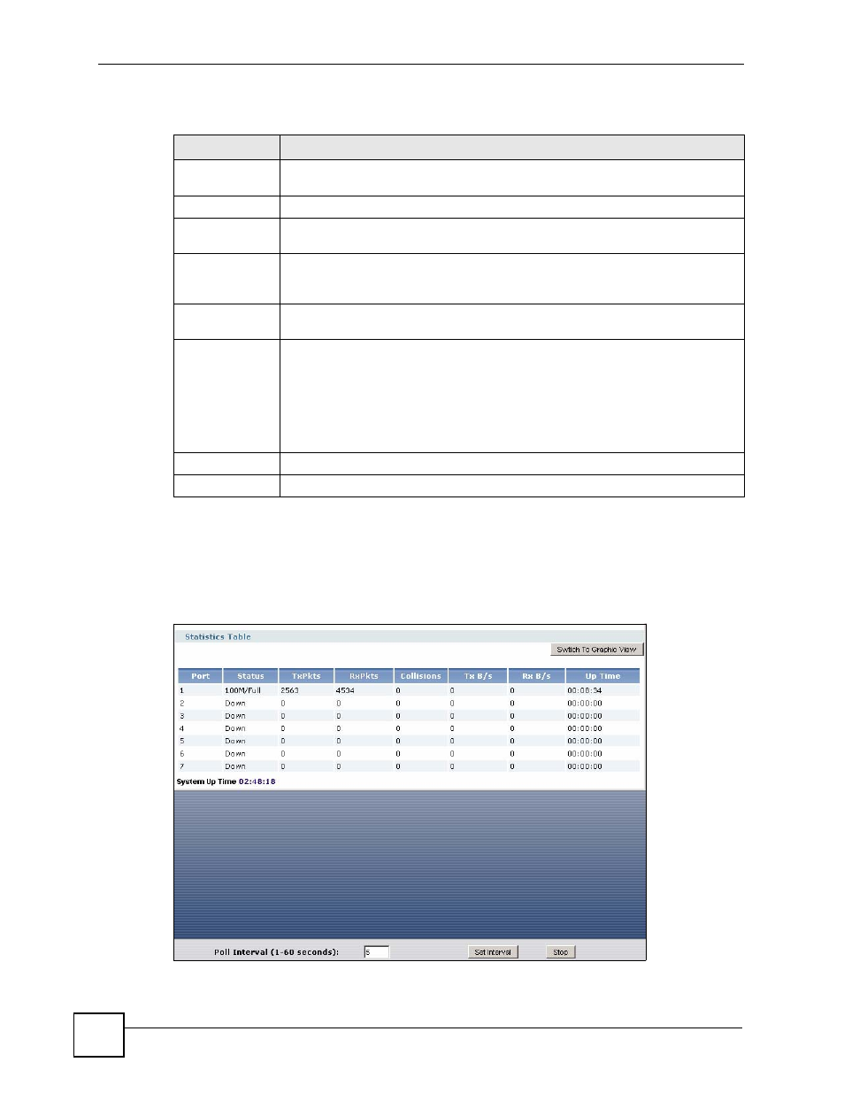 6 the port statistics screen, Figure 133 status > port statistics, Table 37 status > dhcp table | To look at a li, Section | ZyXEL Communications 200 Series User Manual | Page 180 / 902