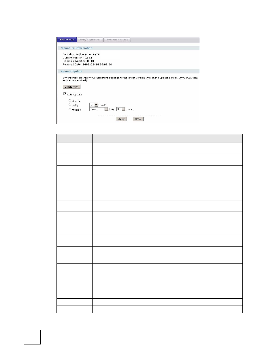 Figure 140 licensing > update >anti-virus | ZyXEL Communications 200 Series User Manual | Page 192 / 902