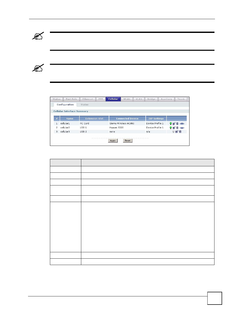 Figure 162 network > interface > cellular, Table 62 network > interface > cellular | ZyXEL Communications 200 Series User Manual | Page 227 / 902