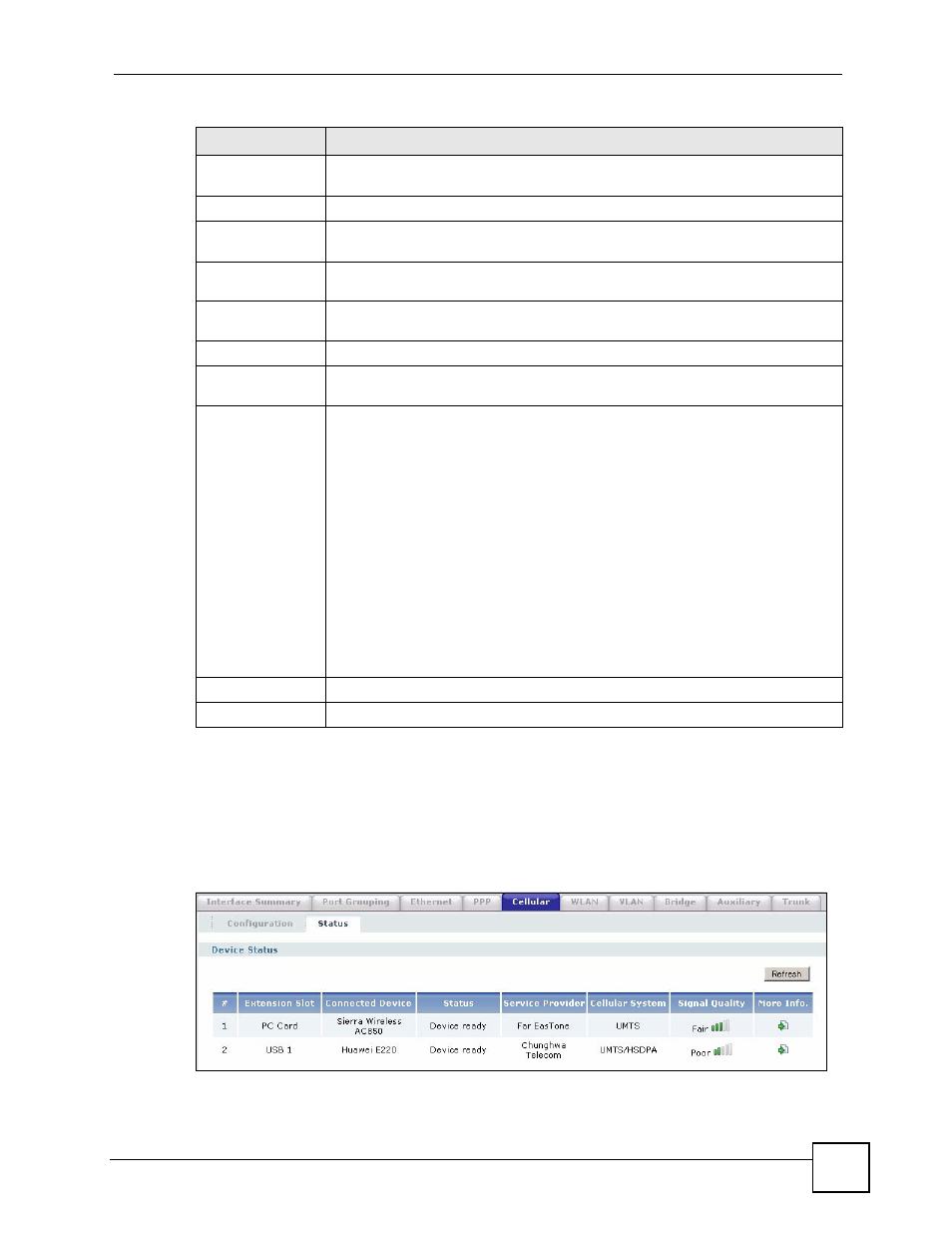 8 cellular status screen, Figure 164 interface > cellular > status | ZyXEL Communications 200 Series User Manual | Page 231 / 902