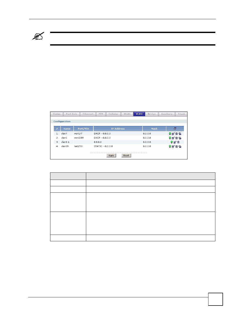 1 configuring the vlan summary screen, Figure 177 network > interface > vlan, Table 74 network > interface > vlan | ZyXEL Communications 200 Series User Manual | Page 249 / 902