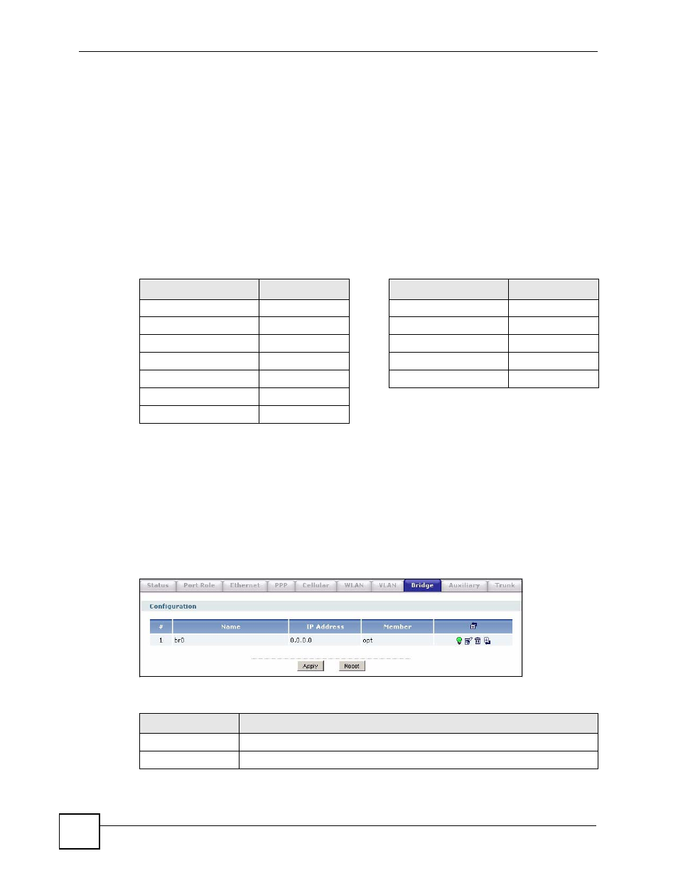 1 configuring the bridge summary screen, Figure 181 network > interface > bridge, Table 79 network > interface > bridge | ZyXEL Communications 200 Series User Manual | Page 256 / 902