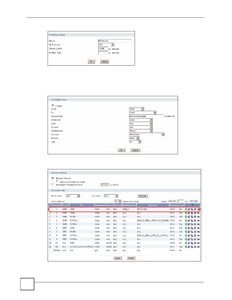 Figure 244 firewall example: edit a firewall rule | ZyXEL Communications 200 Series User Manual | Page 342 / 902